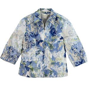 Coldwater Creek Womens P4 Jacket 3/4 Sleeves Multicolor Zipper Close Pockets